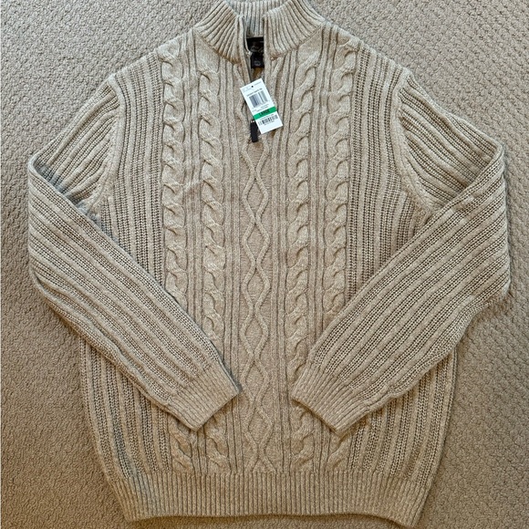 NWT Tasso Elba Men’s Cableknit Quarter- Zip Taupe Sweater Size L - Picture 1 of 4